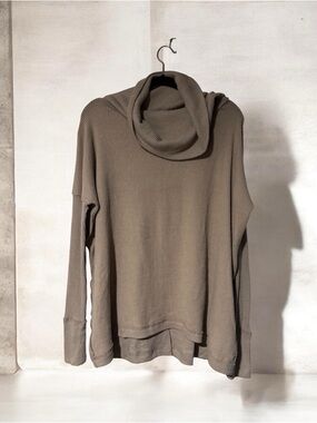 We The Free Ribbed Cowl Neck Sweater in Taupe Brown